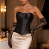 Strapless Sweetheart Satin Overbust Corset Top Boned Waist Cinching Lace‑Up Back Body Shaper Bustier
