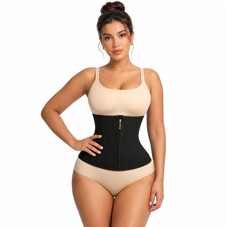 Zip‑Up Waist Trainer Corset Double Compression Tummy Control Boned Body Shaper For Women Postpartum Daily Wear