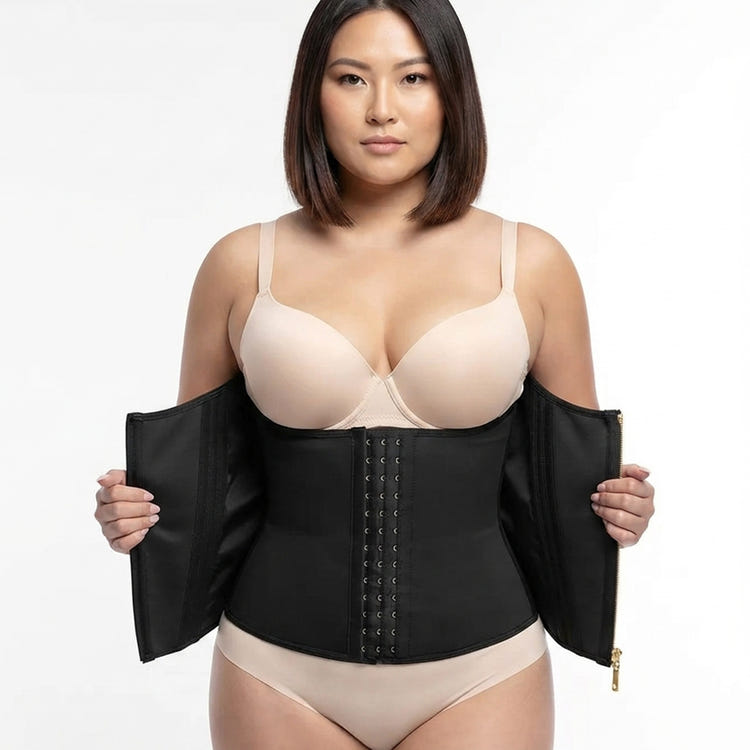 Zip‑Up Waist Trainer Corset Double Compression Tummy Control Boned Body Shaper For Women Postpartum Daily Wear