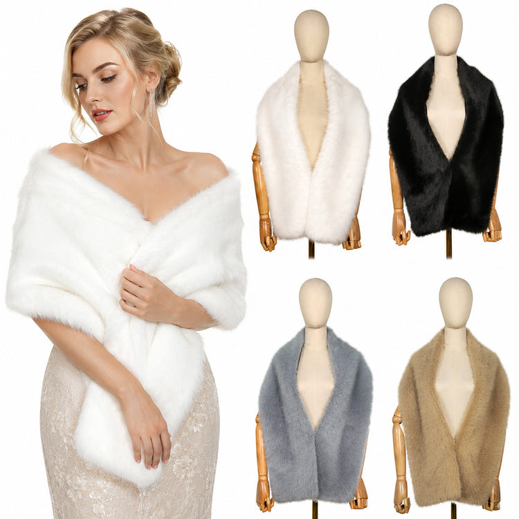 Luxury Faux Fur Bridal Shawl Wrap Warm Shoulder Cover Faux Fur Stole For Wedding Evening Formal Gown