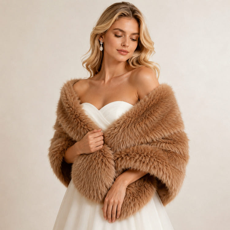 Faux Fur Bridal Shawl Wrap Plush Warm Shoulder Stole With Satin Lining Faux Fur Cover‑Up For Wedding Evening Formal Gown