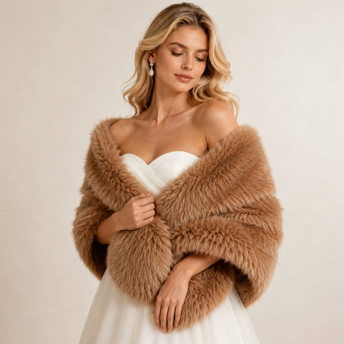 Faux Fur Bridal Shawl Wrap Plush Warm Shoulder Stole With Satin Lining Faux Fur Cover‑Up For Wedding Evening Formal Gown