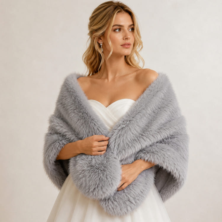 Faux Fur Bridal Shawl Wrap Plush Warm Shoulder Stole With Satin Lining Faux Fur Cover‑Up For Wedding Evening Formal Gown
