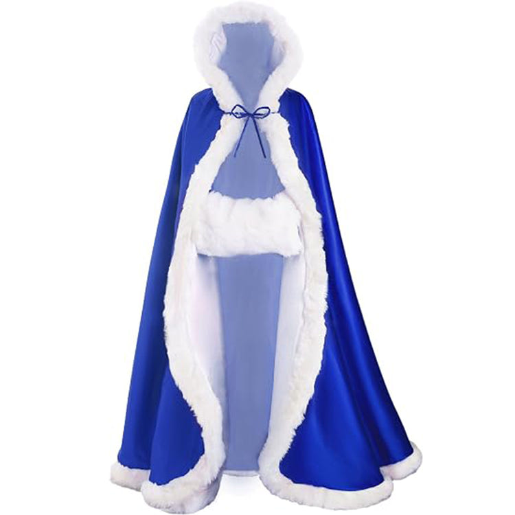 Floor‑Length Velvet Hooded Cape With Faux‑Fur Trim Winter Bridal Cloak With Matching Hand Muff For Holiday & Wedding