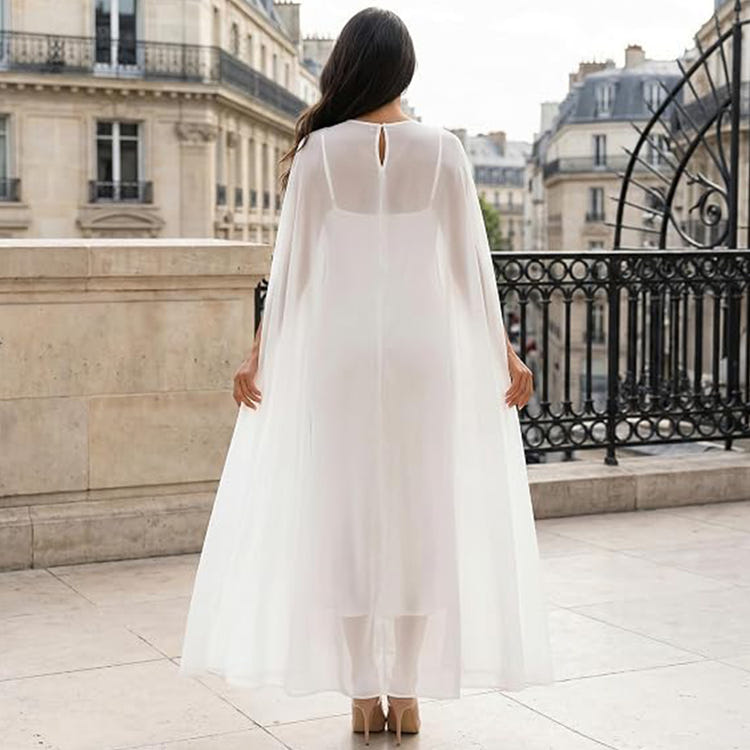 High‑Neck Chiffon Floor‑Length Cape Elegant High‑Low Formal Evening Cape Cover‑Up For Wedding Gown