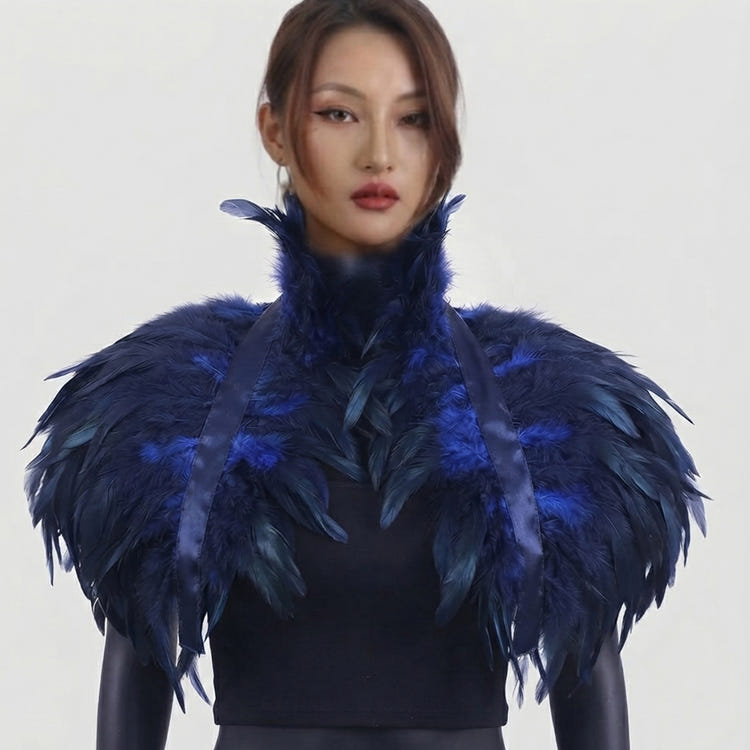 Gothic Feather Shoulder Cape Shrug Adjustable Wing‑Style Feather Accessory For Halloween Cosplay & Costume Party
