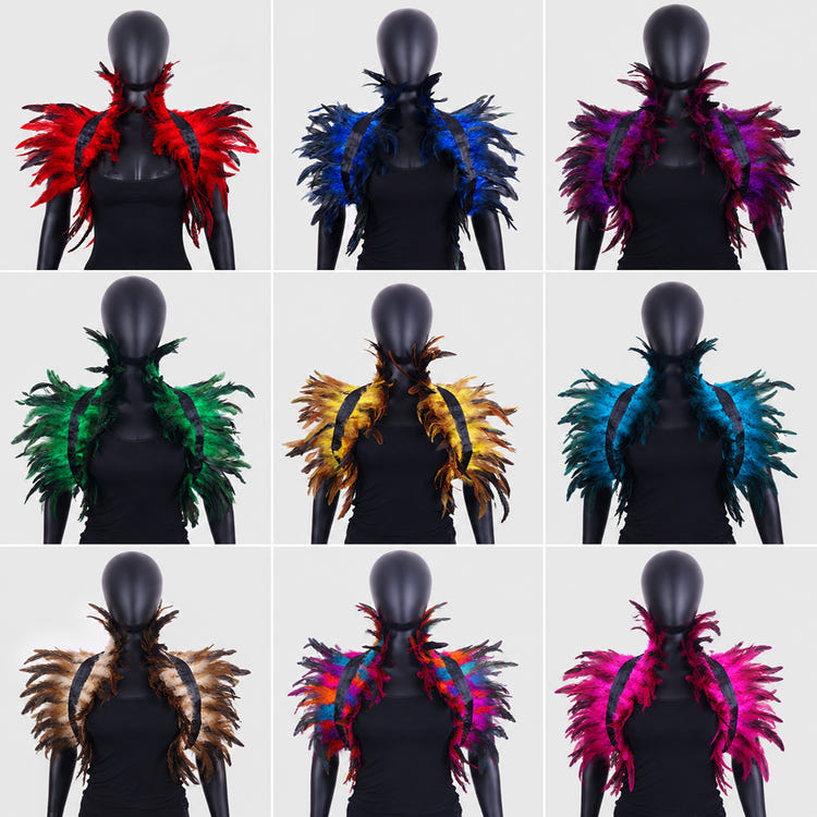 Gothic Feather Shoulder Cape Shrug Adjustable Wing‑Style Feather Accessory For Halloween Cosplay & Costume Party