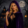 Velvet Hooded Long Halloween Cloak Floor‑Length Witch Wizard Cosplay Cape With Ribbon Tie For Costume Party
