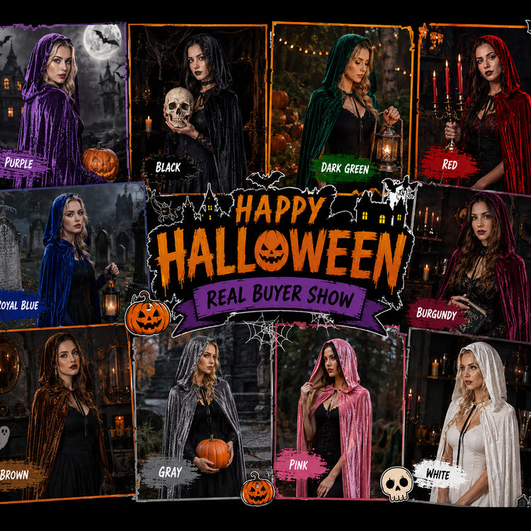 Velvet Hooded Long Halloween Cloak Floor‑Length Witch Wizard Cosplay Cape With Ribbon Tie For Costume Party