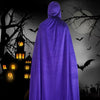 Velvet Hooded Long Halloween Cloak Floor‑Length Witch Wizard Cosplay Cape With Ribbon Tie For Costume Party