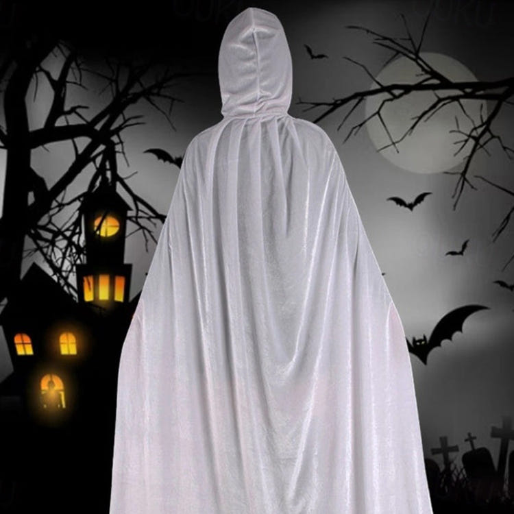 Velvet Hooded Long Halloween Cloak Floor‑Length Witch Wizard Cosplay Cape With Ribbon Tie For Costume Party