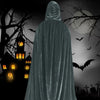 Velvet Hooded Long Halloween Cloak Floor‑Length Witch Wizard Cosplay Cape With Ribbon Tie For Costume Party