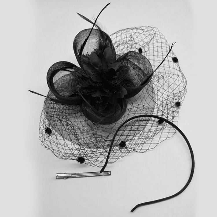 Vintage Birdcage Veil Fascinator Hat With Fabric Flower & Feather For Women Tea Party Wedding