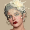 Vintage Birdcage Veil Fascinator Hat With Fabric Flower & Feather For Women Tea Party Wedding