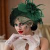 Vintage Birdcage Veil Fascinator Hat With Fabric Flower & Feather For Women Tea Party Wedding