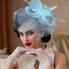 Vintage Birdcage Veil Fascinator Hat With Fabric Flower & Feather For Women Tea Party Wedding