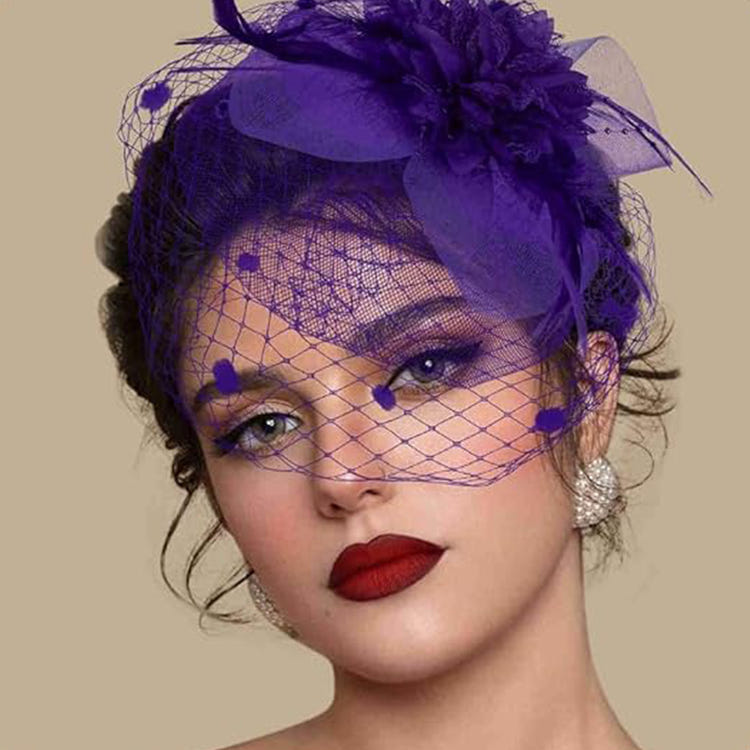 Vintage Birdcage Veil Fascinator Hat With Fabric Flower & Feather For Women Tea Party Wedding