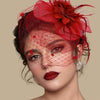Vintage Birdcage Veil Fascinator Hat With Fabric Flower & Feather For Women Tea Party Wedding
