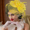 Vintage Birdcage Veil Fascinator Hat With Fabric Flower & Feather For Women Tea Party Wedding