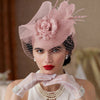 Vintage Birdcage Veil Fascinator Hat With Fabric Flower & Feather For Women Tea Party Wedding