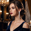 Silver Rhinestone Long Tassel Drop Earrings Teardrop Crystal Fringe Dangle Earrings For Evening Party
