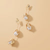 Gold Metal Leaf Imitation Pearl Long Drop Earrings For Wedding Evening Party