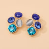 Gold Multi Color Gemstone Stud Earrings With Blue Cat Eye Stone For Evening Party