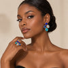 Gold Multi Color Gemstone Stud Earrings With Blue Cat Eye Stone For Evening Party