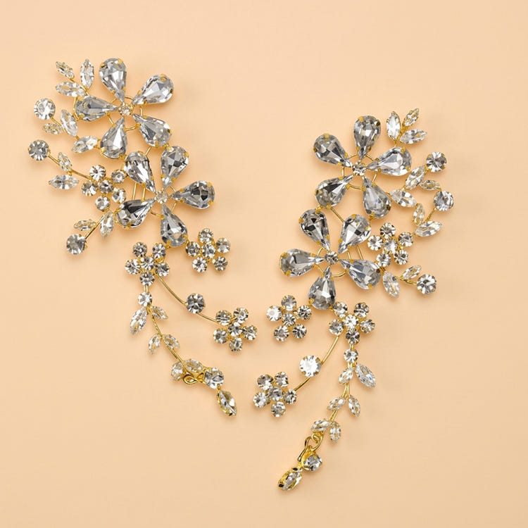 Gold Tone Teardrop Rhinestone Floral Long Dangle Earrings For Wedding Evening Party
