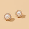 Gold Tone Halo Rhinestone Imitation Pearl Stud Earrings For Wedding Evening Party