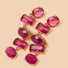 Gold Tone Fuchsia Multi Shape Rhinestone Long Drop Earrings For Wedding Evening Party