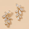 Gold Tone Marquise Rhinestone Floral Long Drop Earrings For Wedding Evening Party