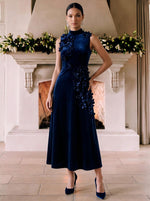 Velvet A-Line High Neck Cocktail Dresses with 3D Flowers