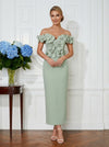 Jersey Sheath Off the Shoulder Cocktail Dresses with 3D Flowers