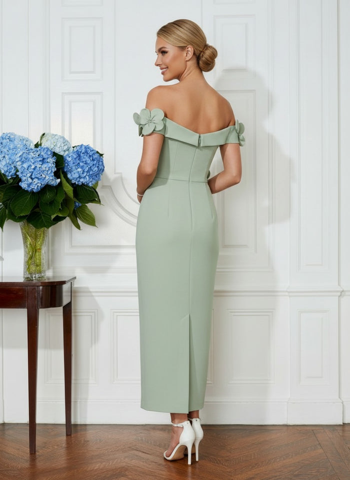 Jersey Sheath Off the Shoulder Cocktail Dresses with 3D Flowers