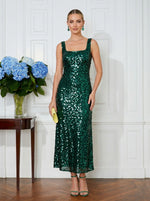 Sequin A-Line Square Neck Glitter Cocktail Dresses