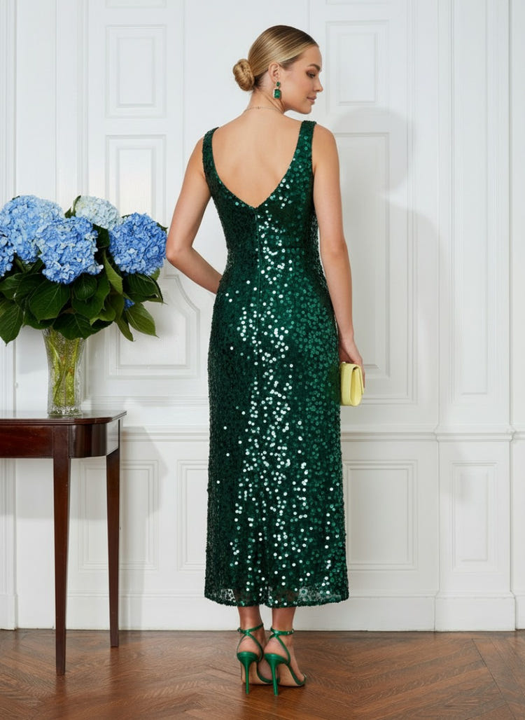 Sequin A-Line Square Neck Glitter Cocktail Dresses