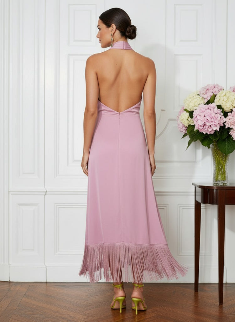Satin A-Line Halter Cocktail Dresses with Tassel