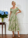 Jacquard A-Line Off the Shoulder Pleated Cocktail Dresses