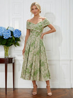 Jacquard A-Line Off the Shoulder Pleated Cocktail Dresses