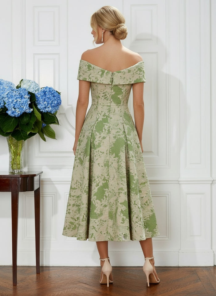 Jacquard A-Line Off the Shoulder Pleated Cocktail Dresses