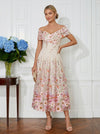 Jacquard A-Line Off the Shoulder Cocktail Dresses with Floral Embroidery