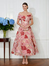 Jacquard Off the Shoulder Cocktail Dresses with Floral Embroidery