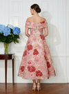 Jacquard Off the Shoulder Cocktail Dresses with Floral Embroidery