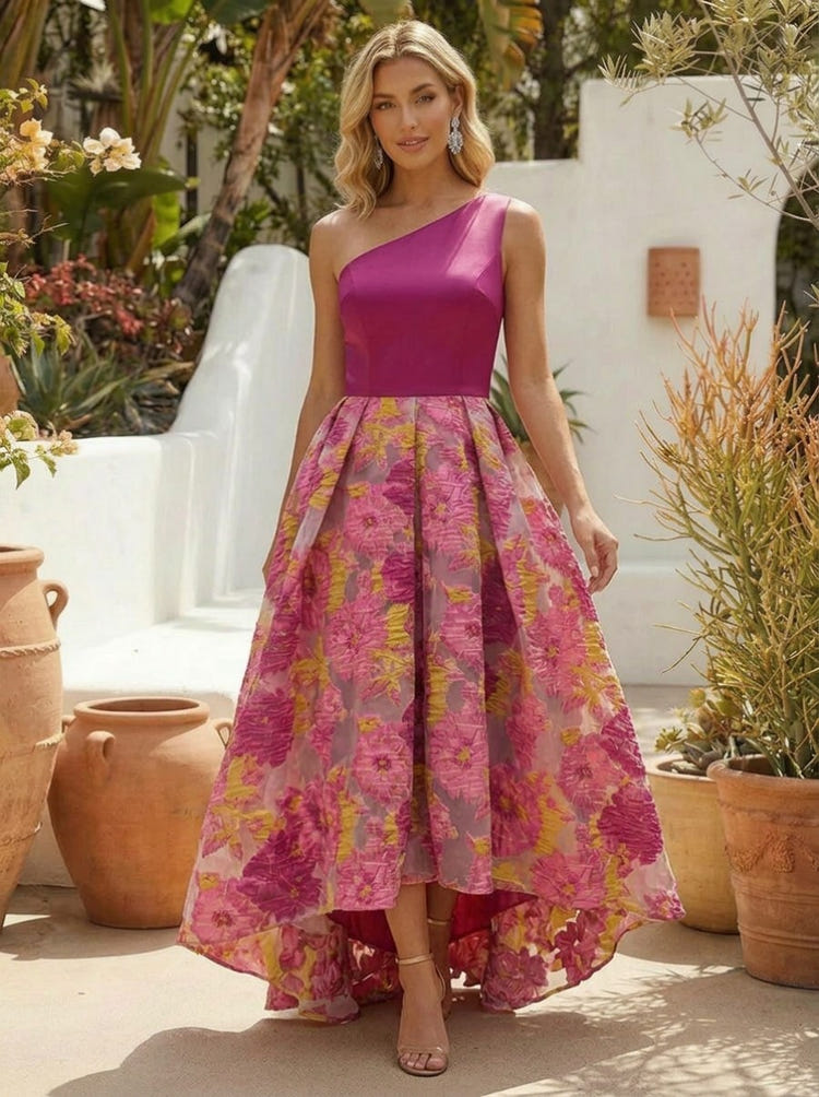 Jacquard A-Line One Shoulder Pleated Cocktail Dresses