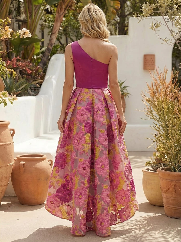 Jacquard A-Line One Shoulder Pleated Cocktail Dresses
