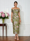 Jacquard Sheath Off the Shoulder Pleated Cocktail Dresses