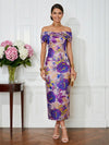 Jacquard Sheath Off the Shoulder Pleated Cocktail Dresses