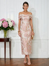 Jacquard Sheath Off the Shoulder Pleated Cocktail Dresses