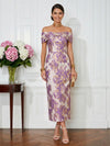 Jacquard Sheath Off the Shoulder Pleated Cocktail Dresses